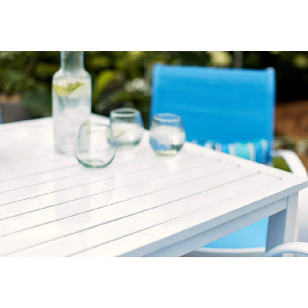 StyleWell Mix and Match Lattice White Rectangle Metal Outdoor Patio Dining Table with Slat Top