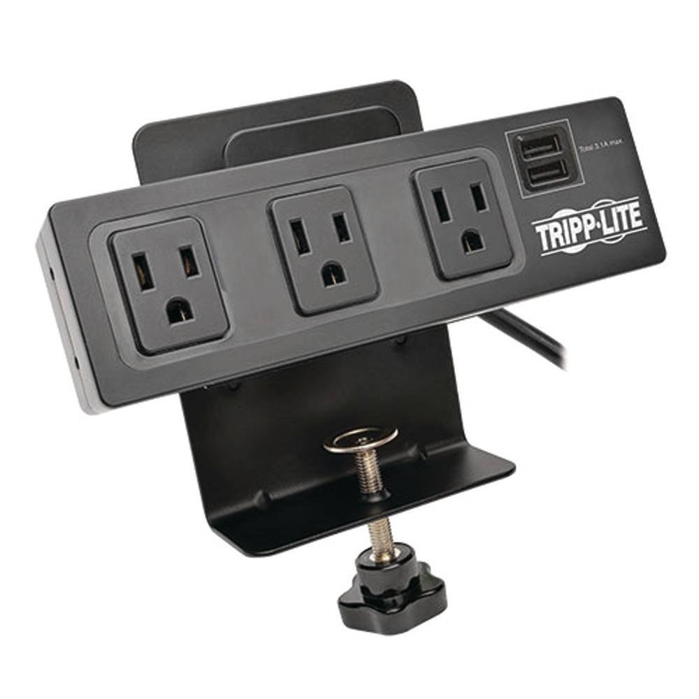 Tripp Lite Protect It 3-Outlet with 2 USB Ports and Desk Clamp Surge Protector TLP310USBC