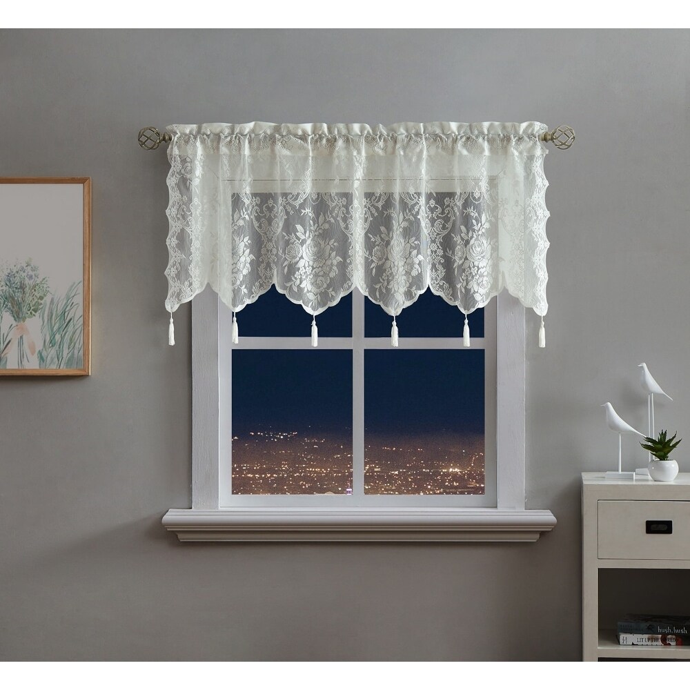 WARM HOME DESIGNS Lace Kitchen Valance with 6 Tassels   54\