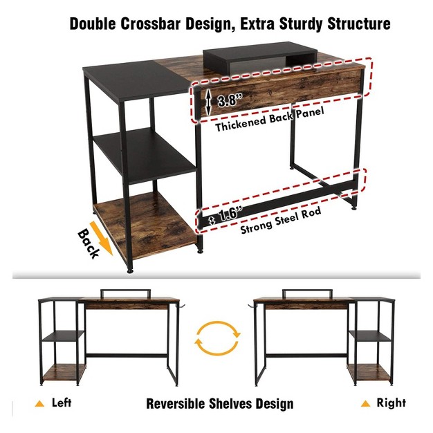 Nost amp Host Computer Office Desk Workstation With Storage Shelves Rustic Brown