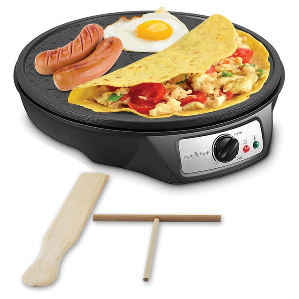 NutriChef 12 in. 1-Burner Black Electric Crepe Maker and Griddle, Hot Plate Cooktop PCRM12