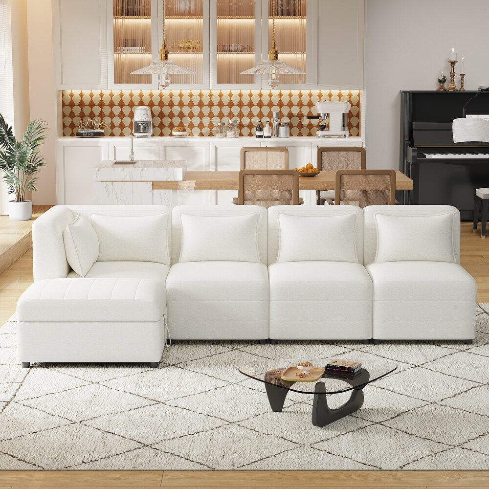 L shape Sectional Sofa Sets Chenille Corner Sofa with Ottomans