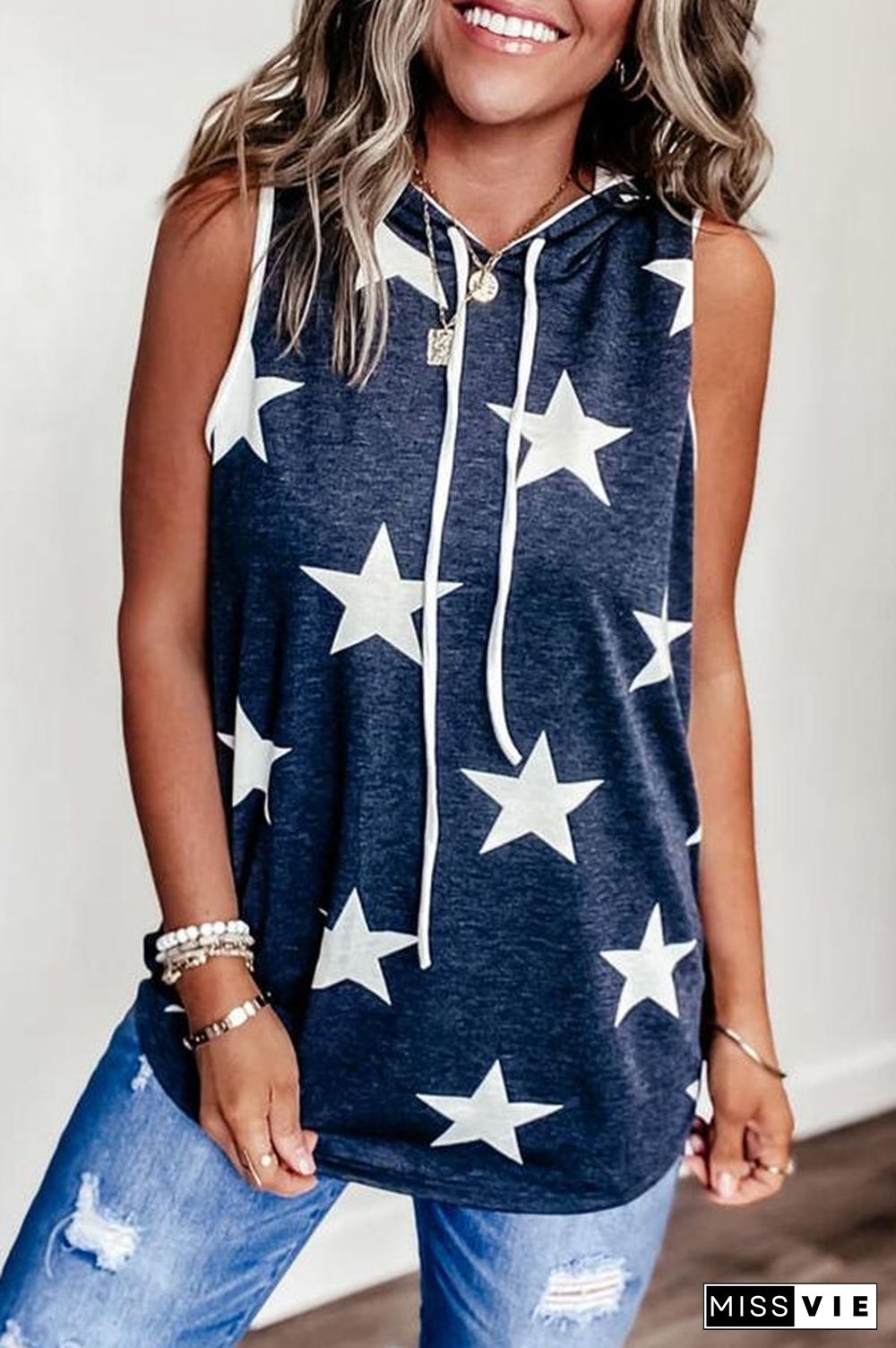 Star Printed Hooded Tank Top (4 Colors) P15481