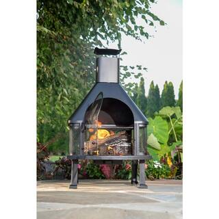 Endless Summer 45 in. H Steel Wood Burning Outdoor Fireplace with Chimney and Included Wood Grate and Cooking Grate WAF1013C