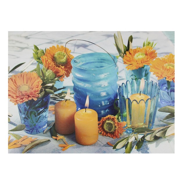 Led Flickering Candles And Flowers Glass Candles Canvas Wall Art