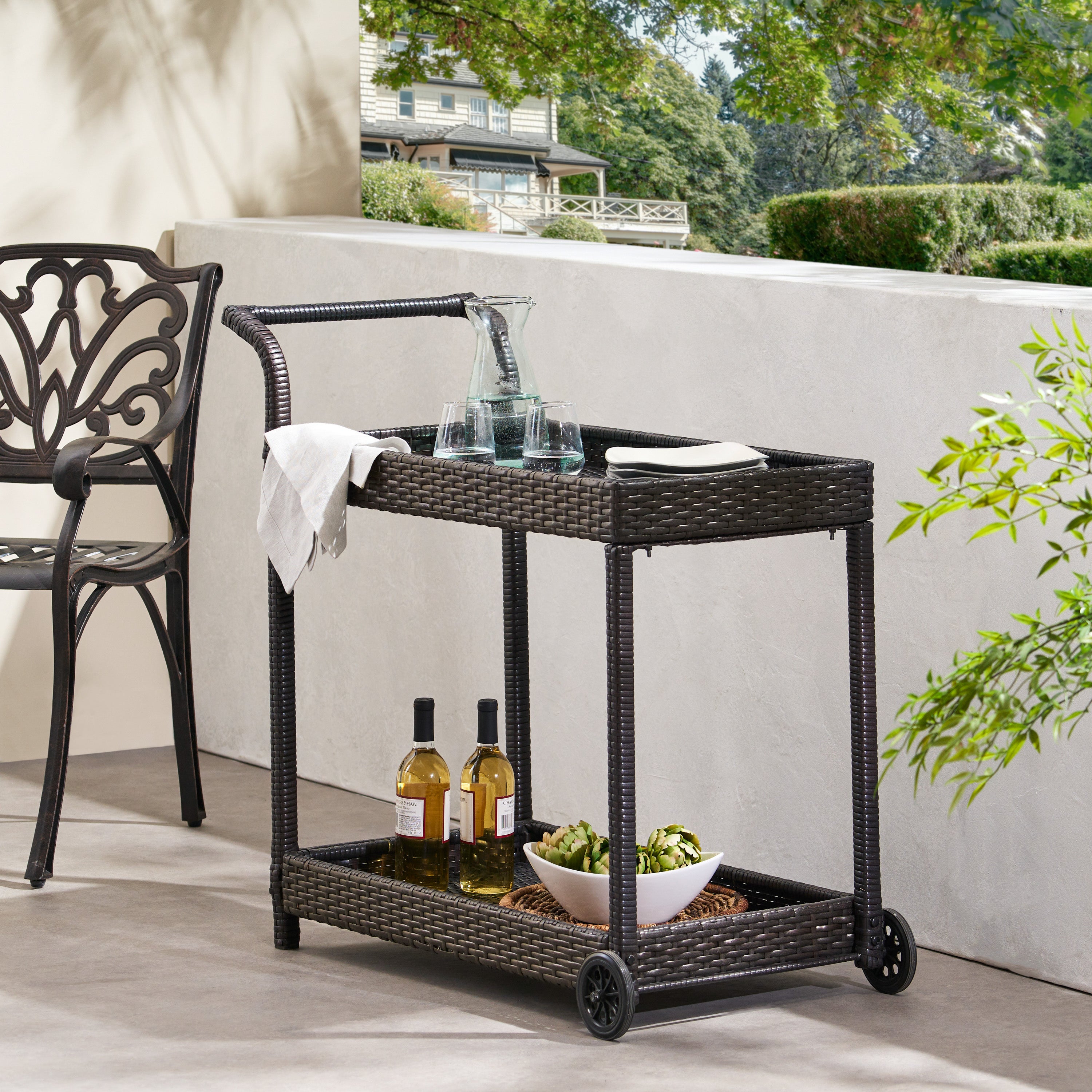 Baja Outdoor Wicker Bar Cart