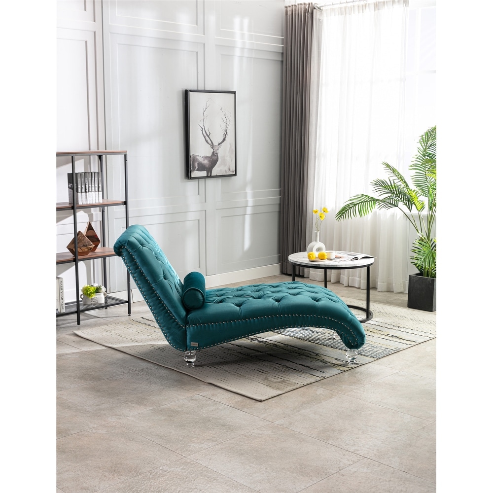 Velvet Concubine Sofa Chaise Reclining Lounger Sofa with Acrylic Feet