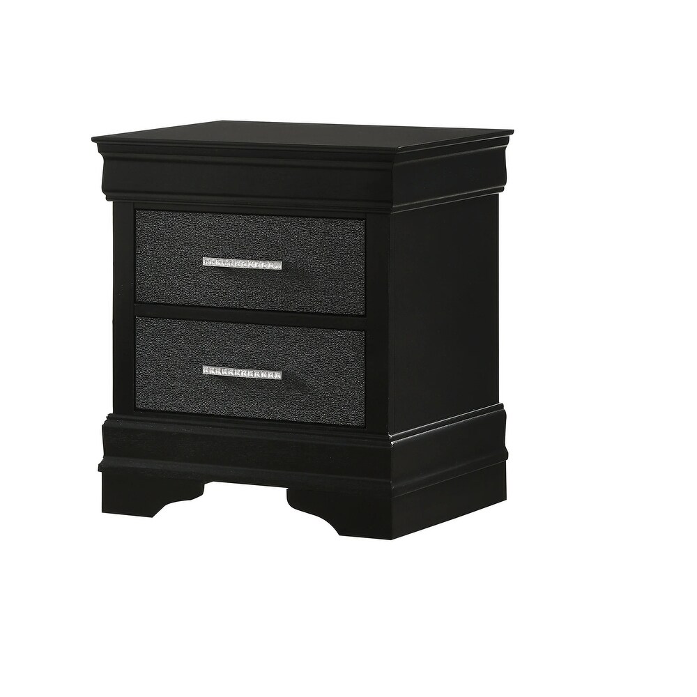 Modern Glam 2 Faux Embossed Crocodile Pattern Drawers Nightstand Champagne Finish Solid Wood Bedside Table Accent Table