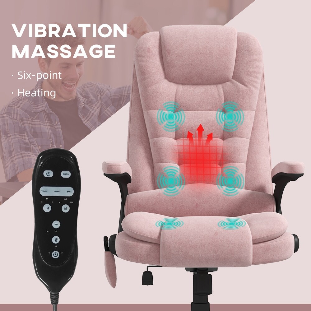 HOMCOM 6 Point Vibrating Massage Office Chair with Heat  Velvet High Back Executive Office Chair with Reclining Backrest