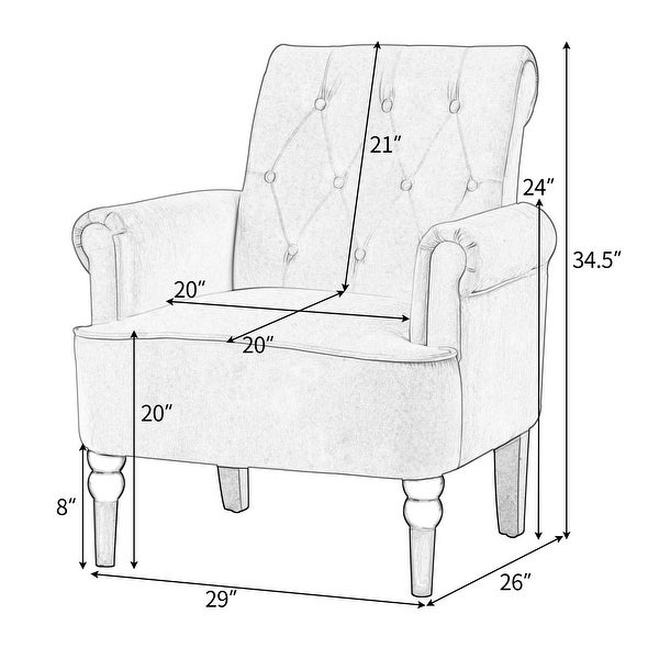 Elegant Button Tufted Club Chair Accent Armchairs with Wooden Legs