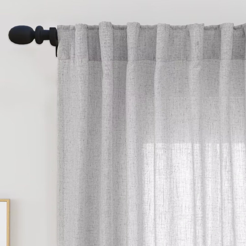 Linen Blend Back Tab Semi Sheer Curtain Pair(Set of 2)