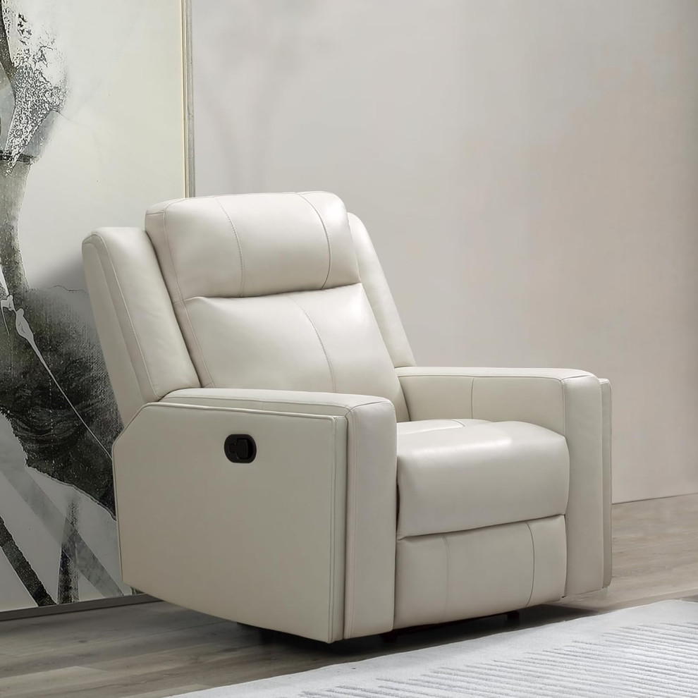 Comfortable Recliner Chair  Cushioned Seat  ampIvory Top Grain Leather Upholstery   Modern   Recliner Chairs   by Decor Love  Houzz