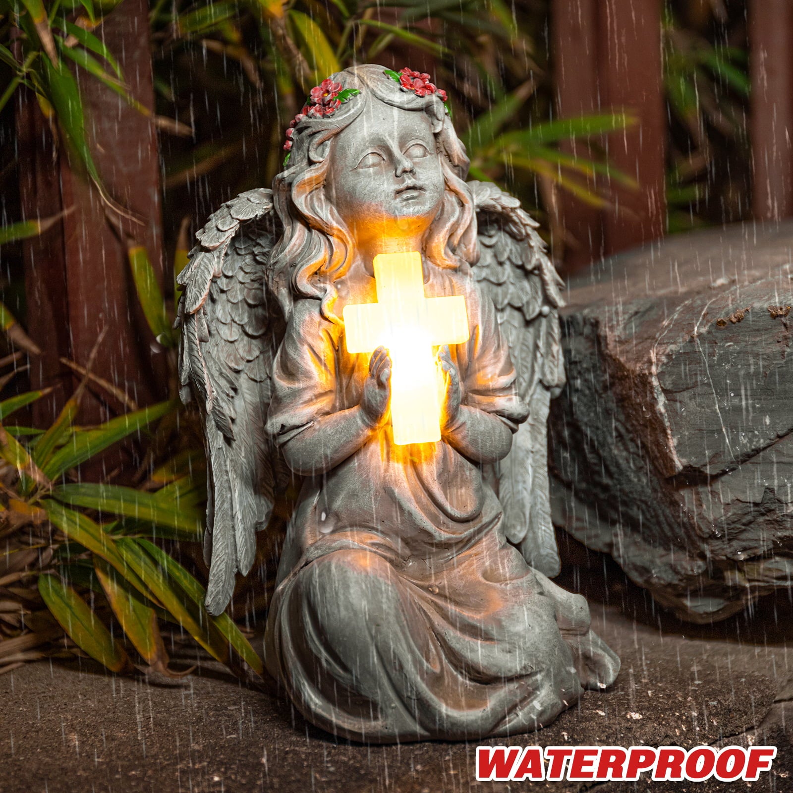 Wonder Garden Angel Statues Outdoor with LED Lights, Solar Angel Figurine for Garden , Patio, Yard Art Decor, Memorial & Blessing Gifts