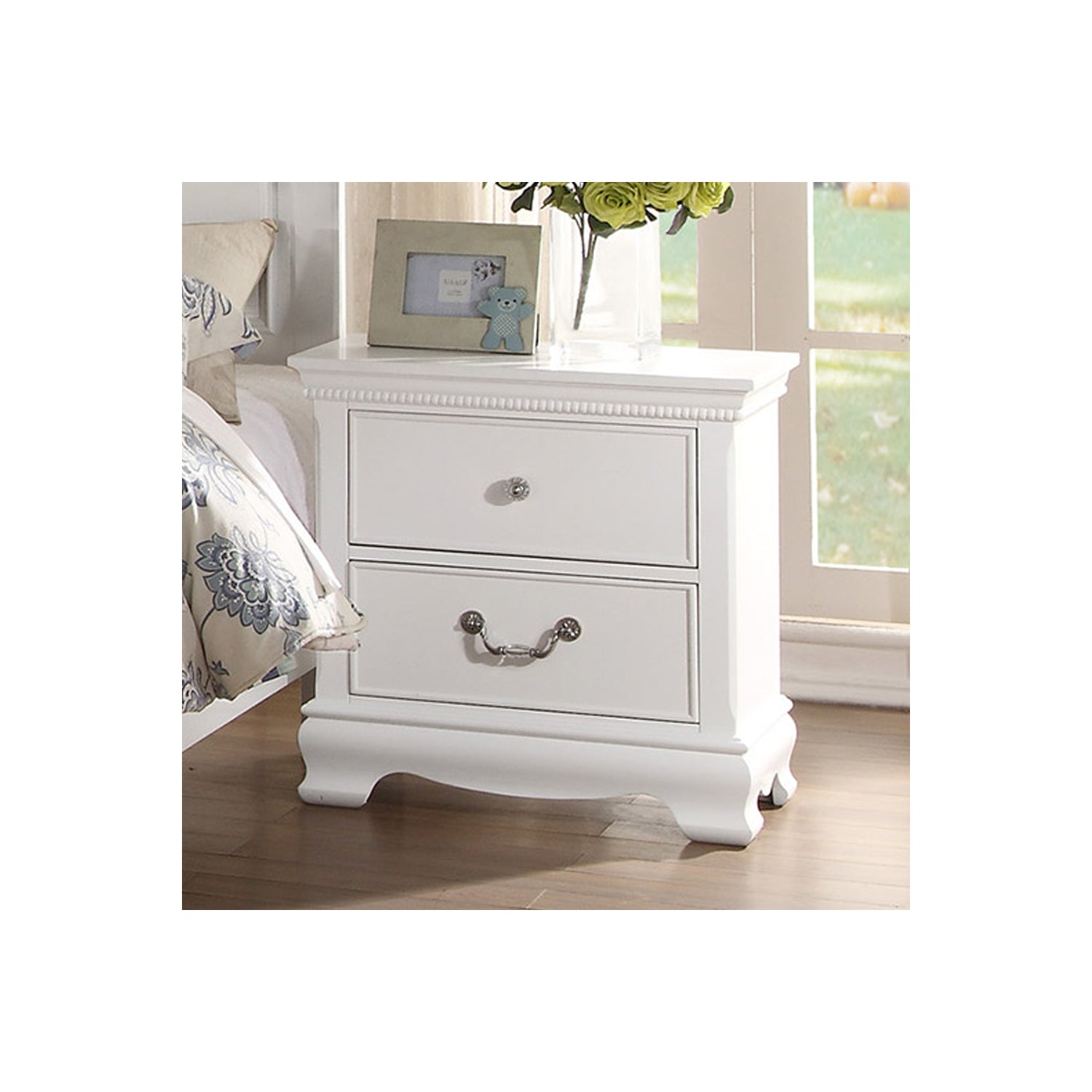 Benzara Wooden Night stand With 2 Drawers, White