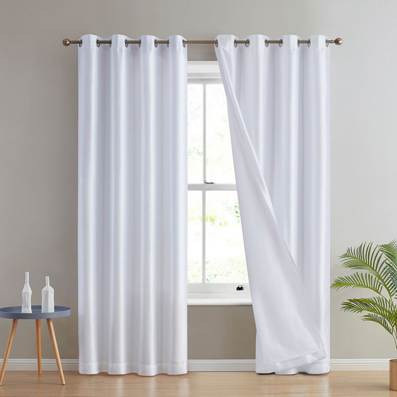 THD Duncan Faux Silk Semi Sheer Light Filtering Microfiber Lined Grommet Lightweight Window Curtains Drapery Bedroom， Dining Room and Living Room， 2 Panels