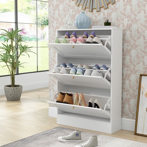 12-18 Pair Shoe Storage Cabinet Space Saving White - - 35743468