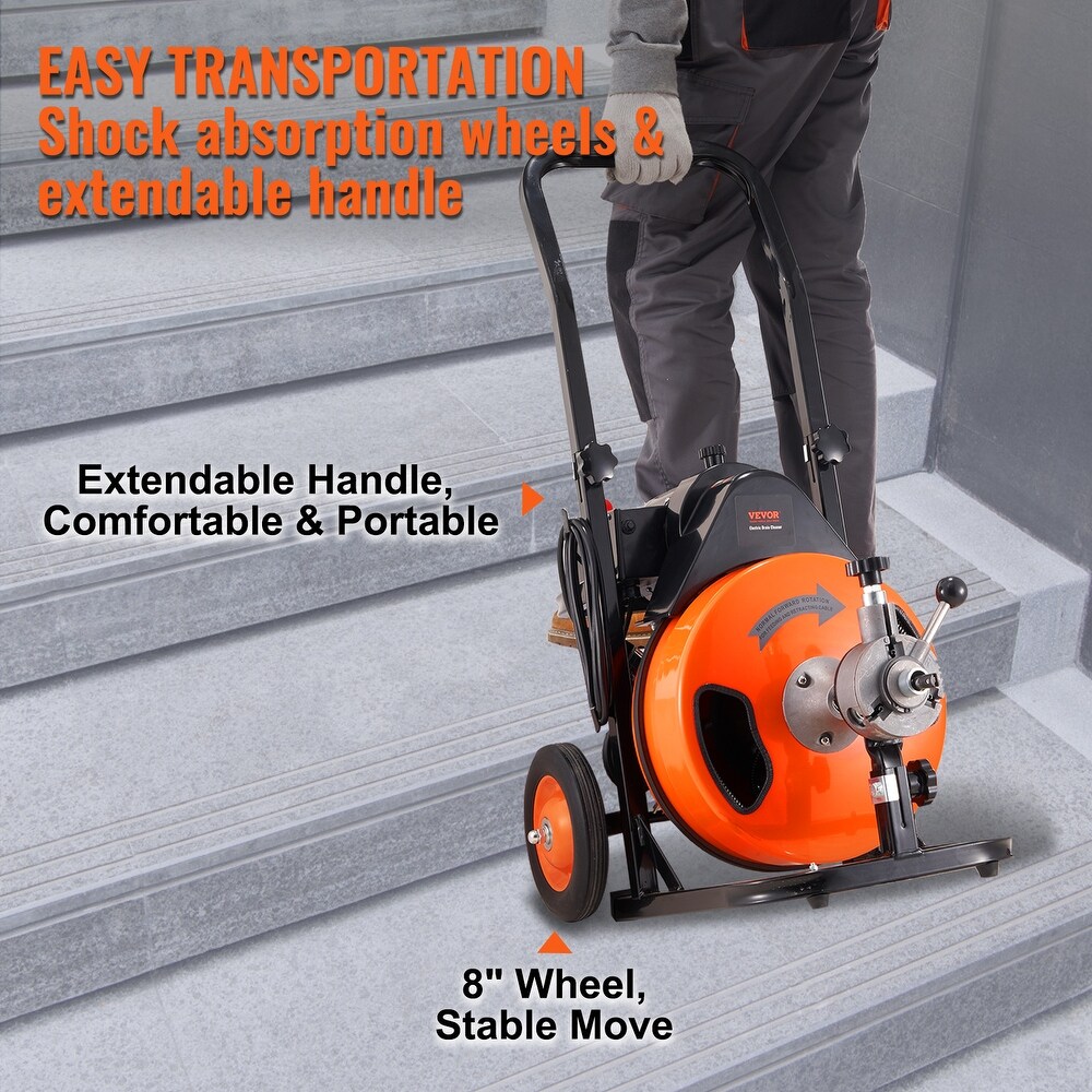 VEVOR 1800rpm Drain Cleaning Machine Sewer Auger Auto Feed with 4 Cutter Air activated Foot Switch for 1\