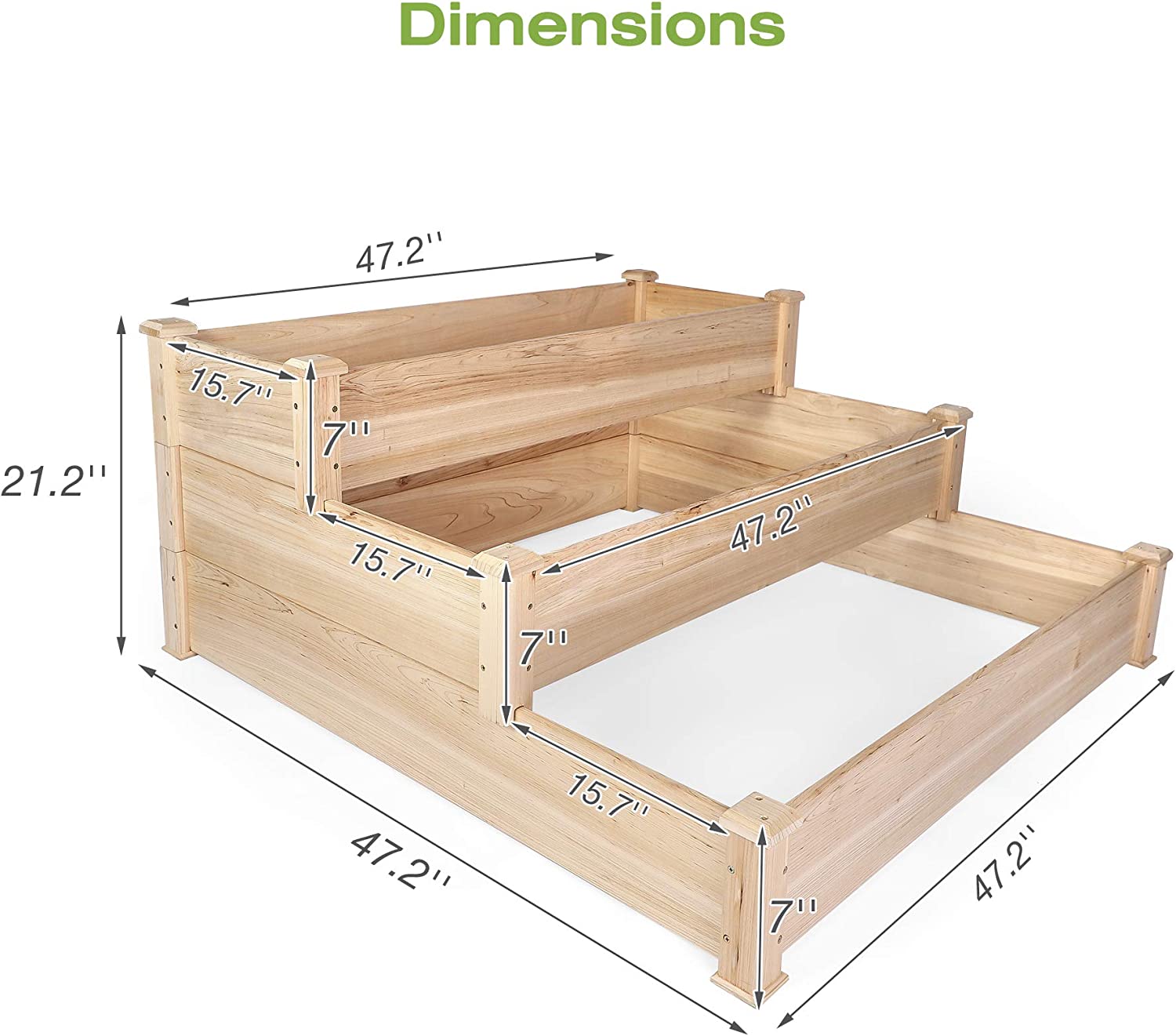 3 Tier Raised Garden Bed, Outdoor Wood Elevated Garden Bed Kit Planter Box for Growing Vegetable Flower Herb