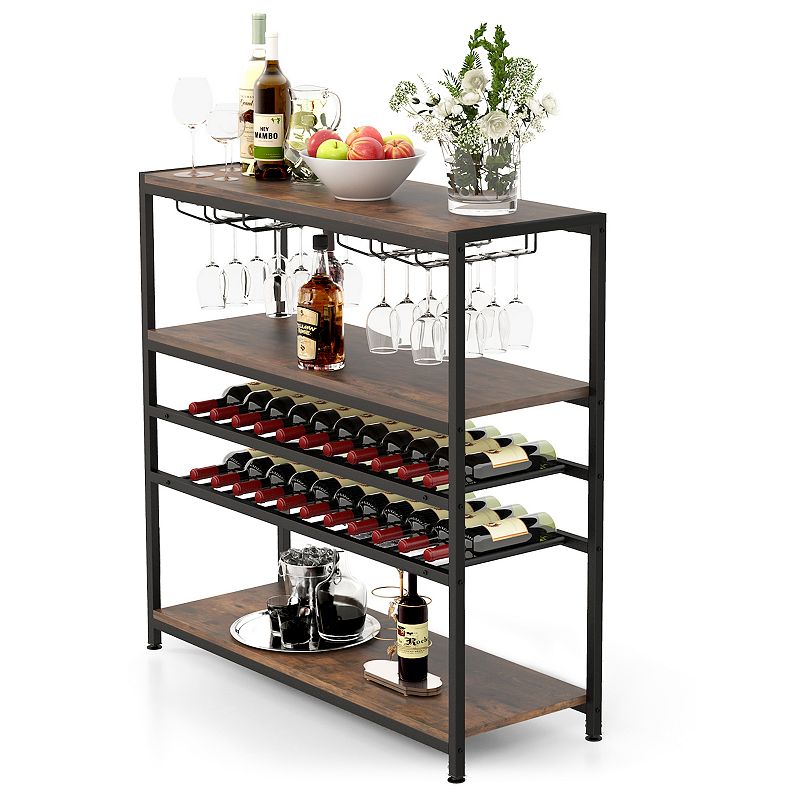 5-tier Wine Rack Table With Glasses Holder