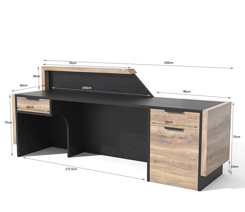 CONROY 2.4M Reception Desk Right Panel - Warm Oak & Black