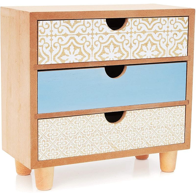 Wooden Jewelry Box， 3 Drawer Organizer (9 x 4 x 8 In)