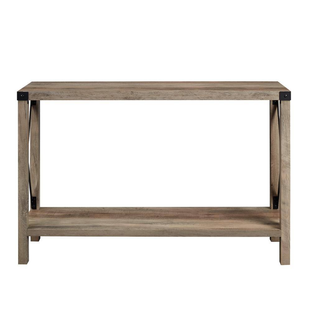 Walker Edison Furniture Company Industrial 46 in. Gray Wash Standard Rectangle Wood Console Table with Storage HDF46MXETGW