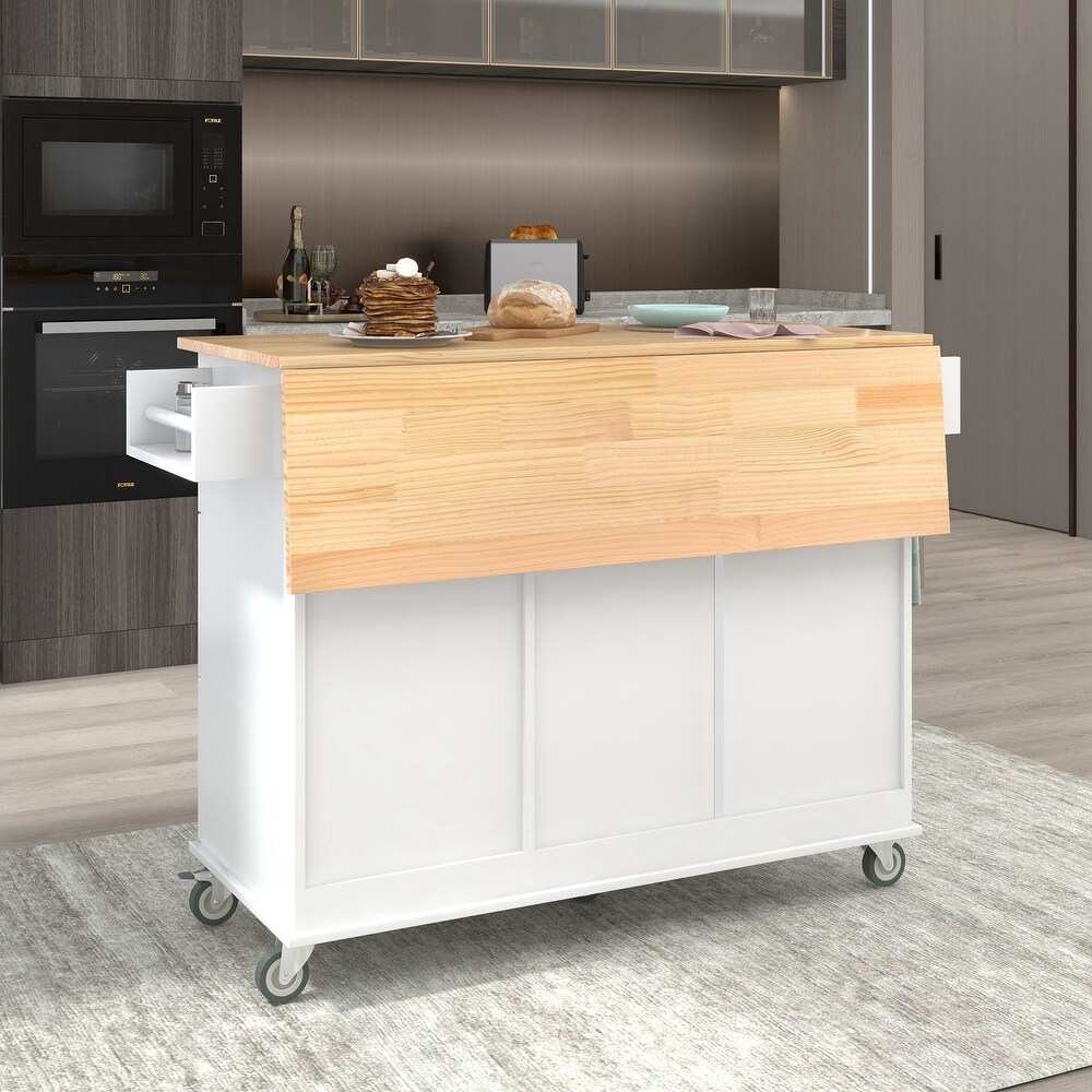 Kitchen Island with Drop Leaf   Solid Wood Top and Storage Cabinet