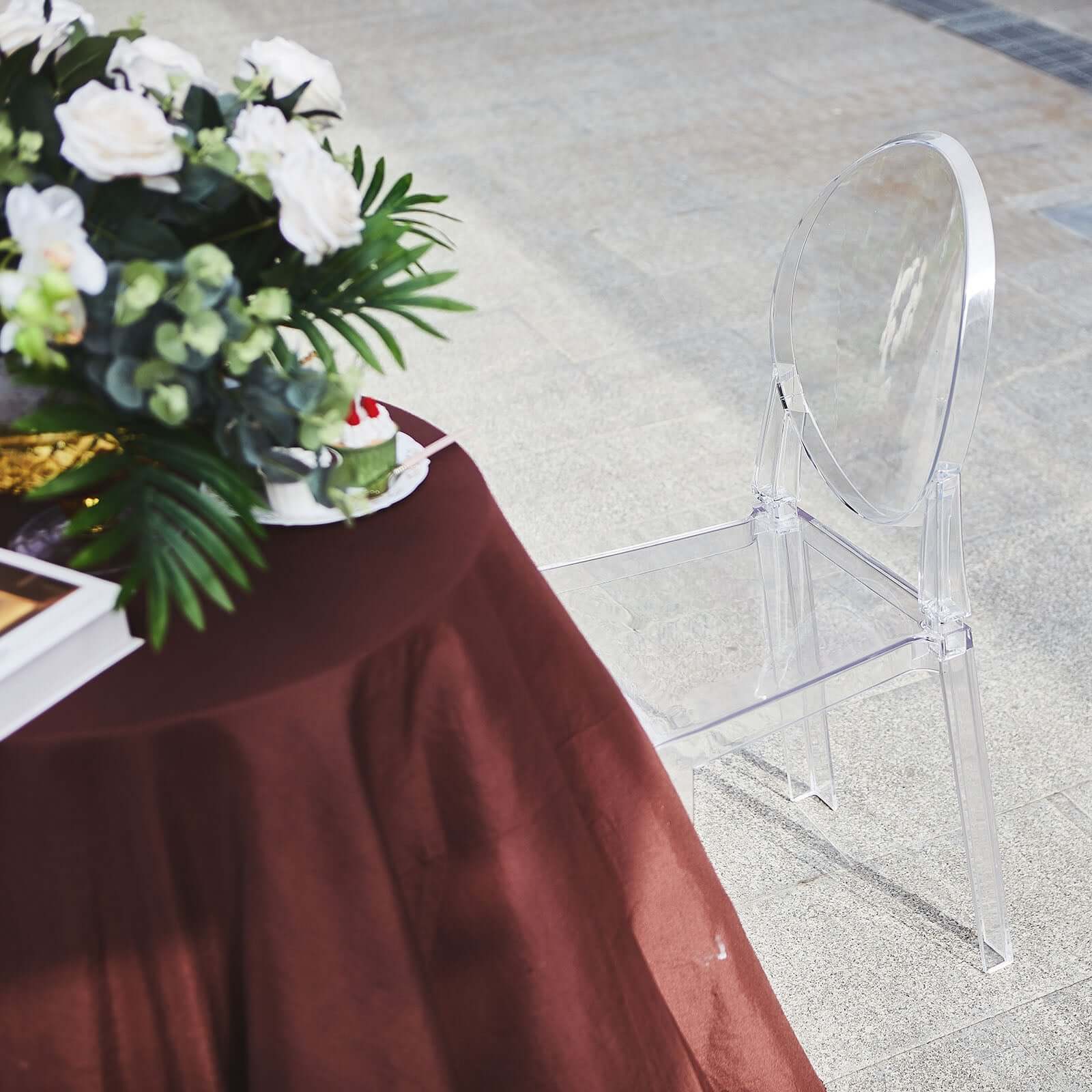 Clear Acrylic Banquet Ghost Chair With Oval Back, Transparent Armless Event Accent Chair