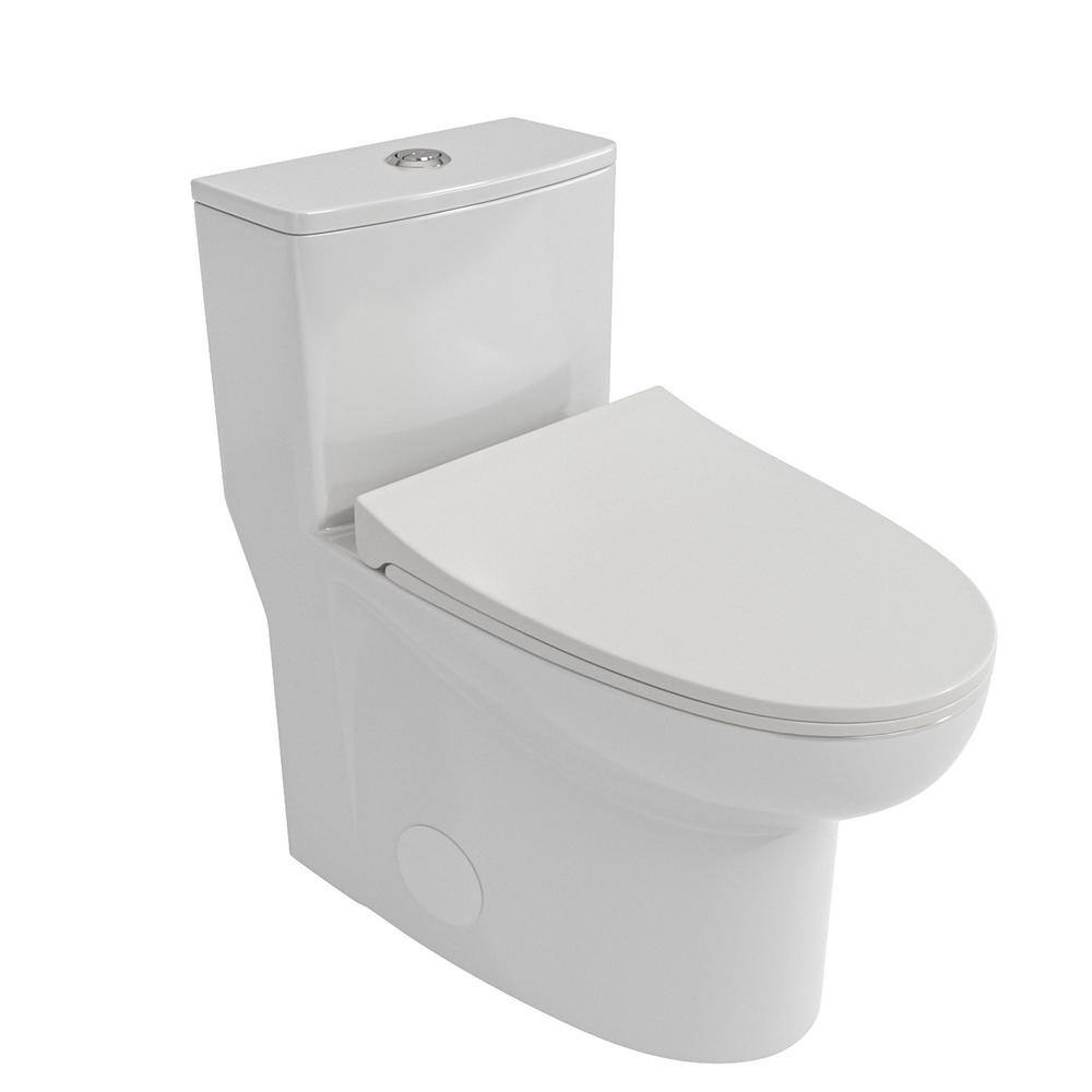 Amucolo 1-piece 1.6 GPF Comfort Height Dual Flush Ceramic Elongated Bathroom Toilet in White Soft Closing Seat Included Lord-CYW1-221