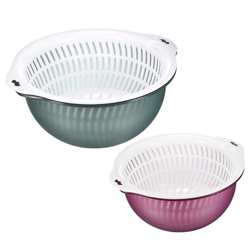 Vegetable Storage Basket Colander Double Drain Basket 2Pcs， Large and Medium