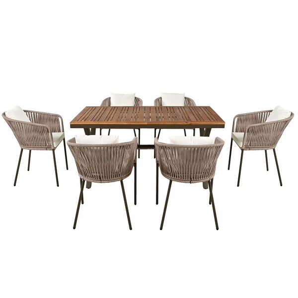 7Pieces Outdoor Dining Set with Chairs and Acacia Wood Tabletop，for Garden，Backyard，Patio