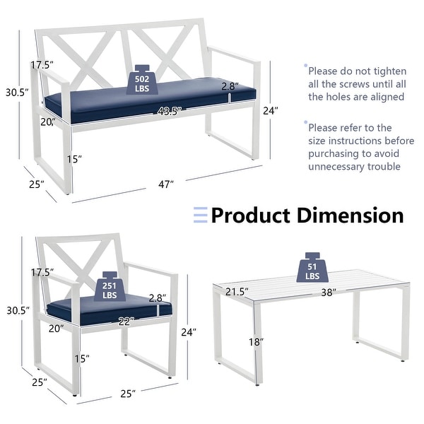 4 Pieces Outdoor Conversation Set with Sturdy Steel Frame