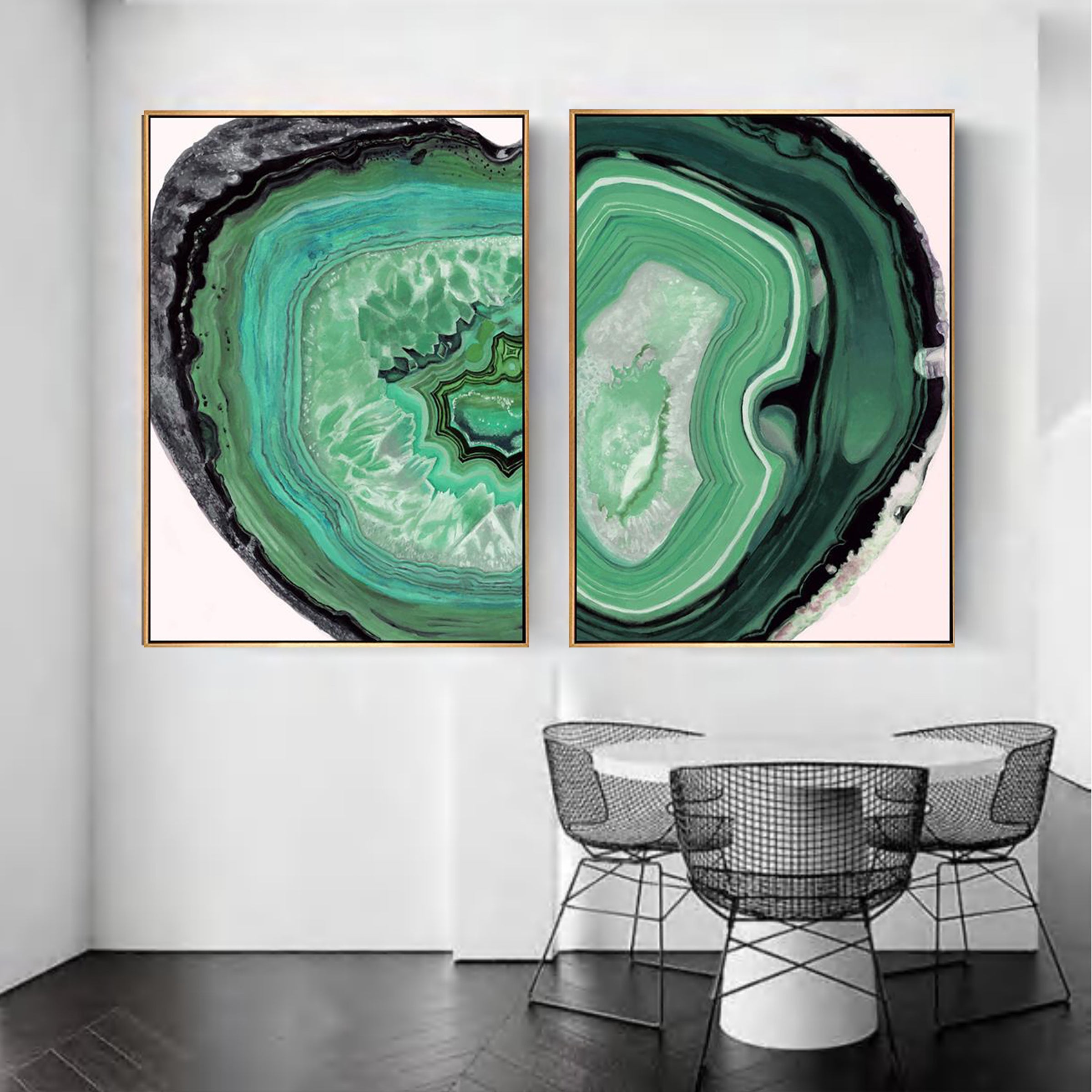 Green Natural Stone Painting Wall Art Canvas & Pu A Fl-H241A