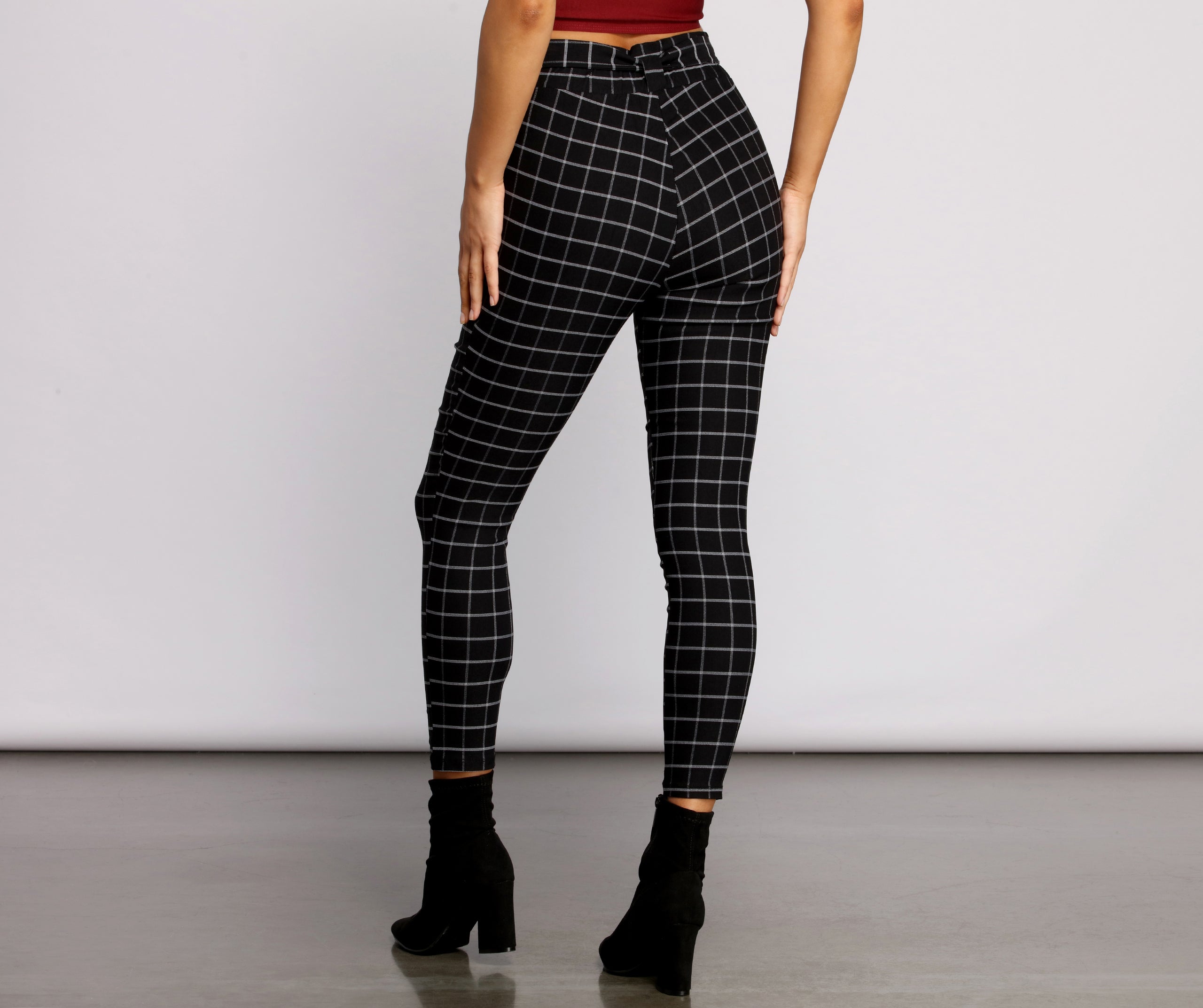 High Waist Paperbag Window Pane Pants