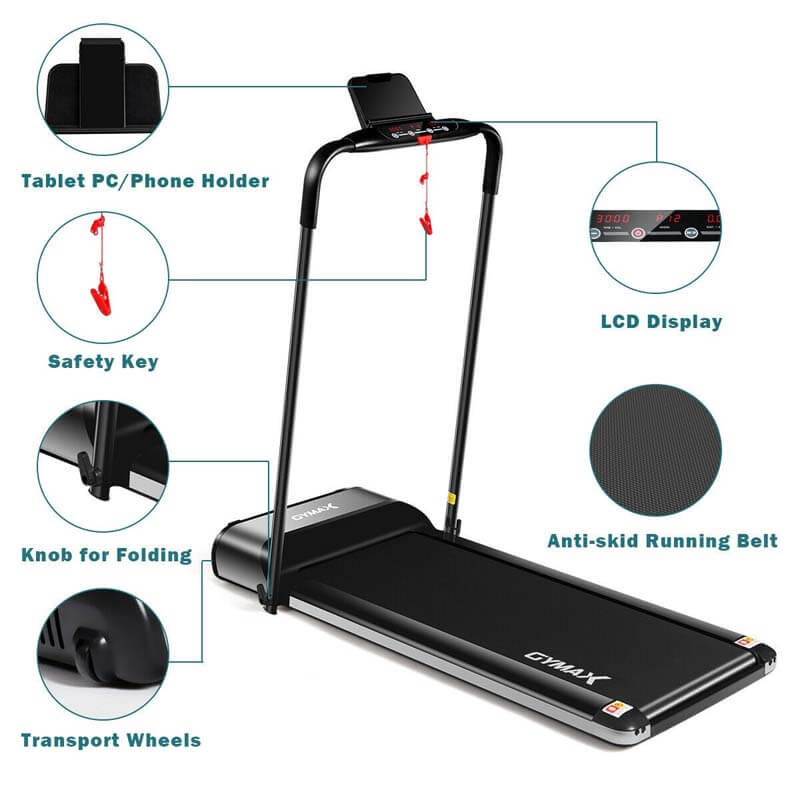 Ultra-thin Folding Treadmill, Compact Electric Motorized Exercise Running Machine with LCD Monitor Low Noise