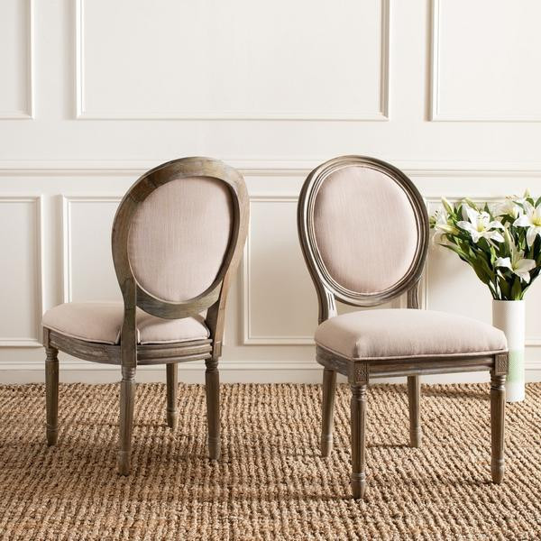 Repas 19  x27 x27H French Brasserie Linen Oval Side Chair set of 2 Beige / Rustic Oak   French Country   Dining Chairs   by AED Luxury Home Decor  Houzz