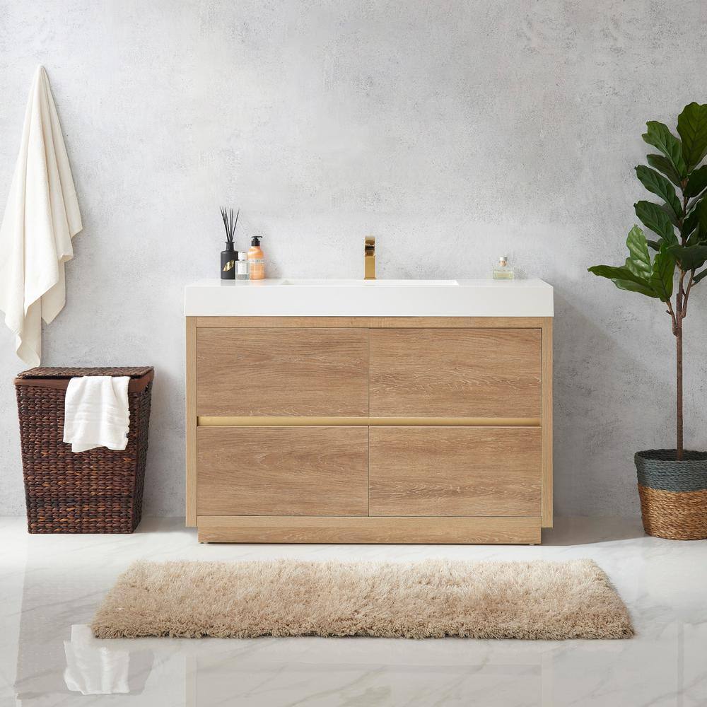 ROSWELL Palencia 48 in. W x 20 in. D x 33.9 in. H Bath Vanity in North American Oak with White Composite Integral Sink and Top 803048-NO-WHN