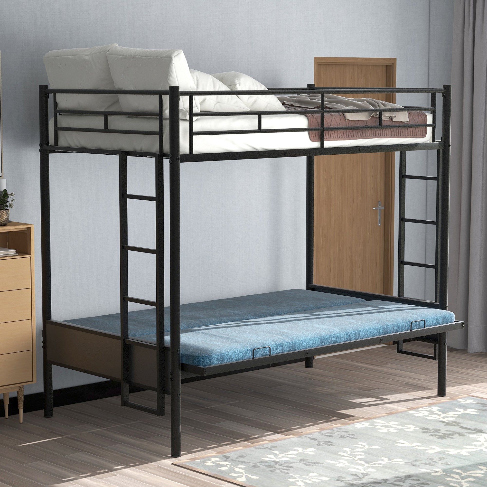 Merax Twin-over-Full Futon Metal Bunk Bed for Children's Bedroom