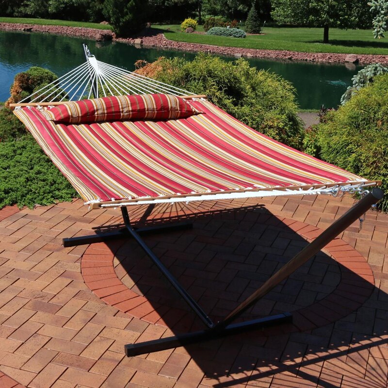 Ultimate Patio Quilted Double Hammock w/ Pillow and Stand