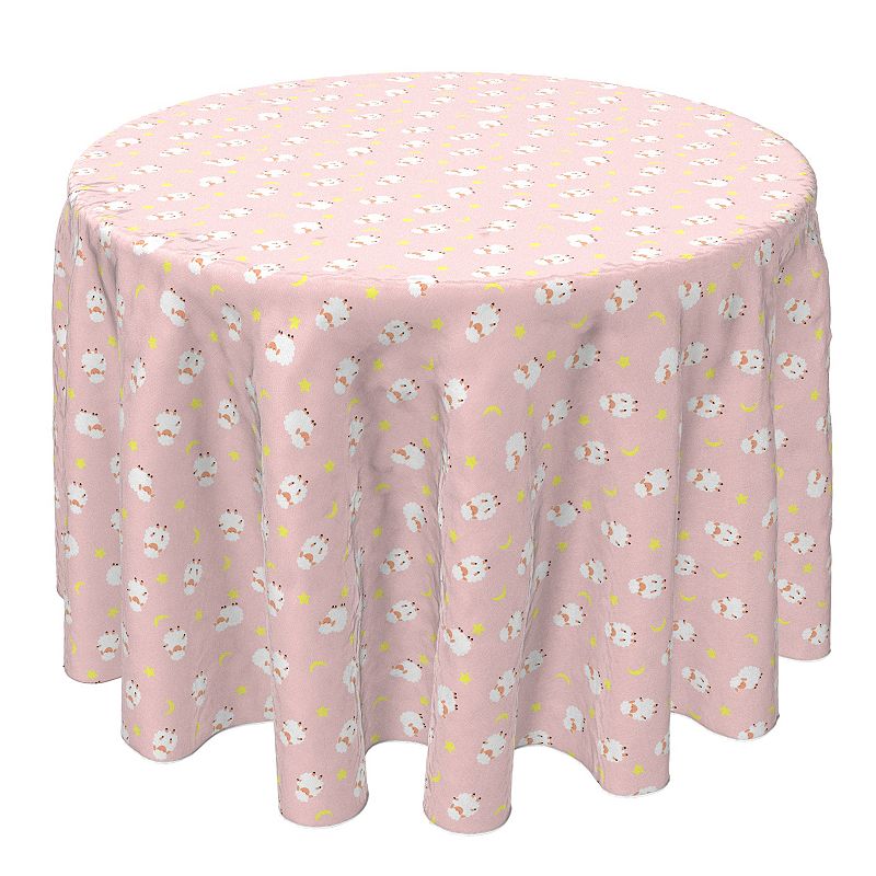 Round Tablecloth， 100% Cotton， 60 Round， Over the Moon Sheep Pink