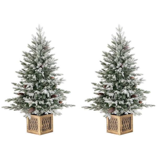 1/2 PCS 4 FT Prelit Entrance Christmas Tree Snow Flocked Xmas Tree