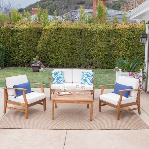 Perla Acacia 5piece Chat Set with Cushions by Christopher Knight Home