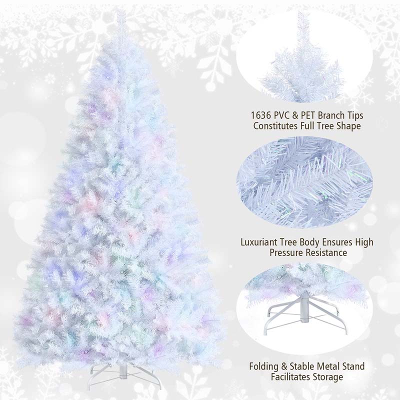 6/7/8FT White Iridescent Hinged Artificial Christmas Tree with 792/1156/1636 Branch Tips & Metal Stand