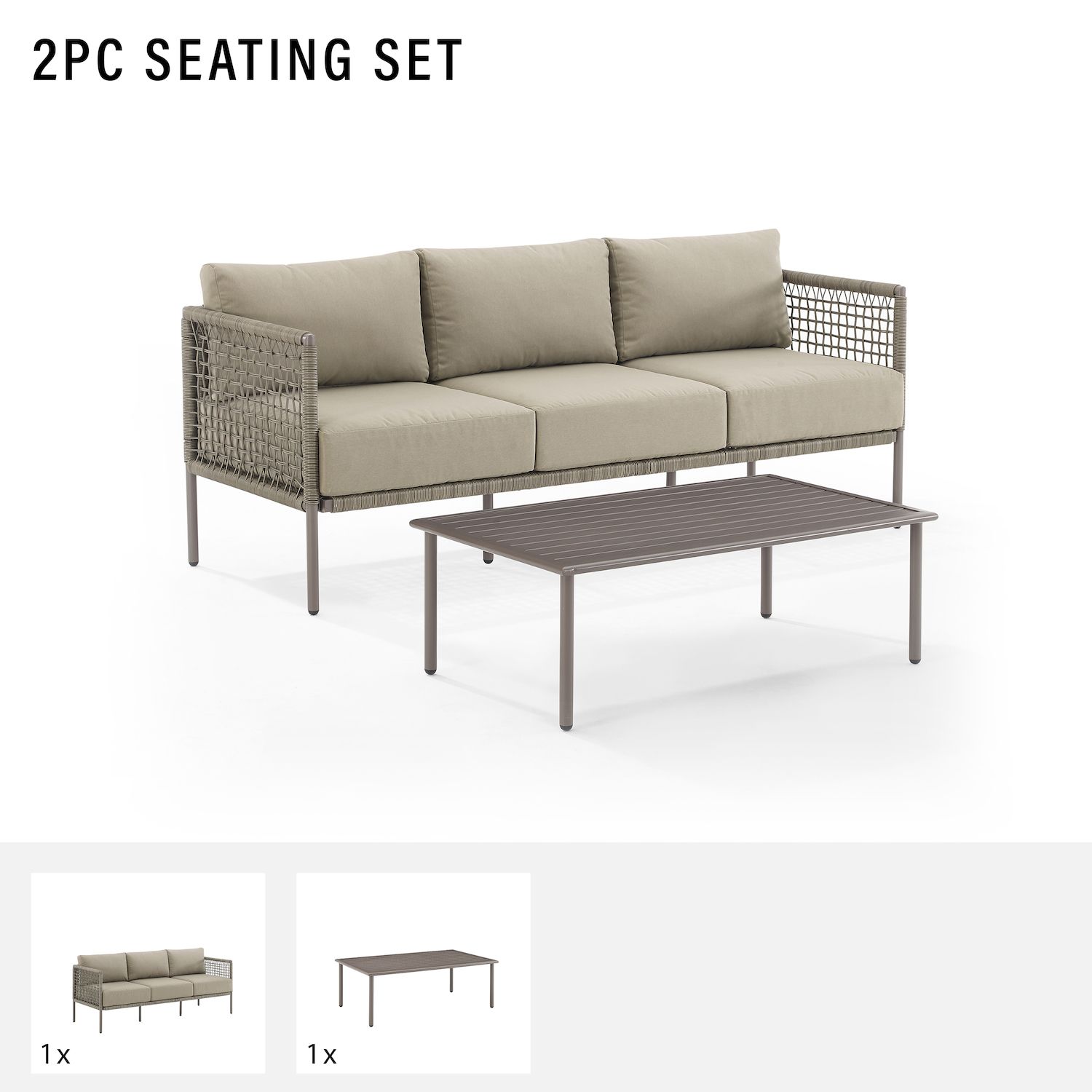 Crosley Cali Bay Wicker Patio Couch and Coffee Table 2-piece Set