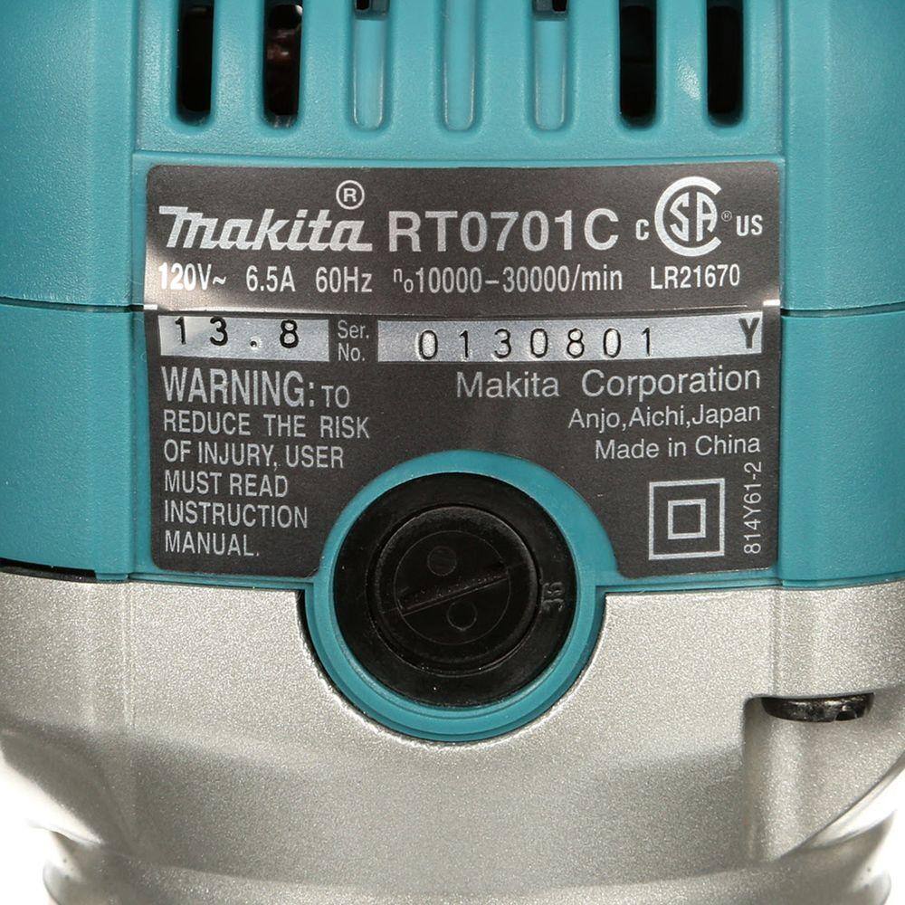 Makita 6.5 Amp 1-14 HP Corded Variable Speed Compact Router with 3 Bases (Plunge Tilt and Offset Base) RT0701CX3