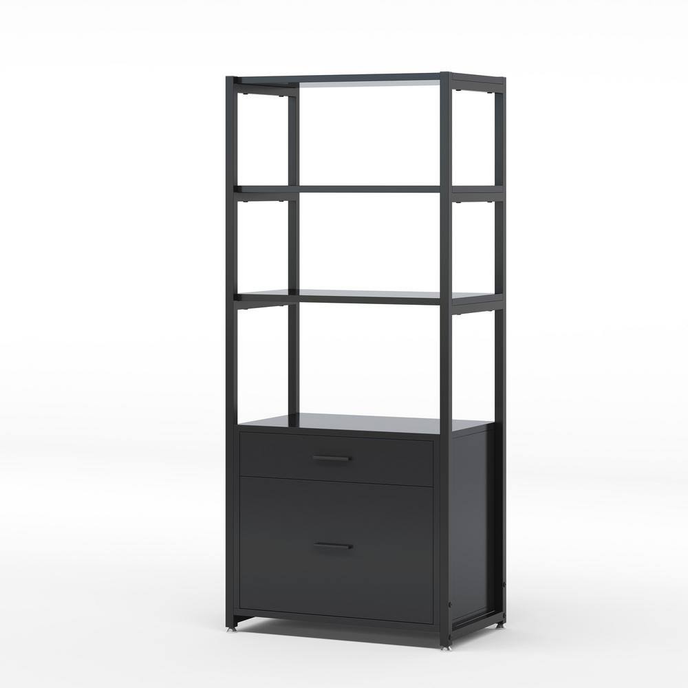 TRIBESIGNS WAY TO ORIGIN Calida Black File Cabinet with 4-Storage Shelves and 2-Drawers HD-F1234