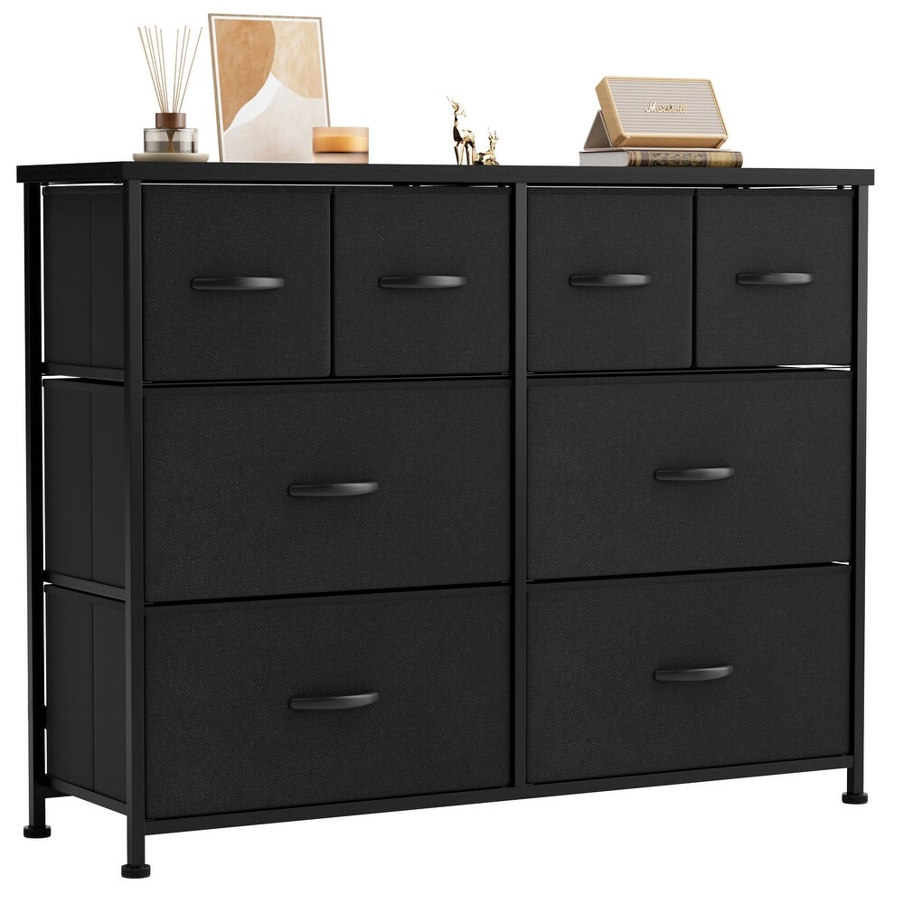 Furniwell 8 Drawer Fabric Dresser Chest of Drawer Cabinet  Black