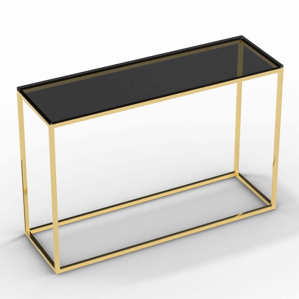 Cortesi Home Jul Console Table in Gold Stainless Steel and Smoked Glass  47\