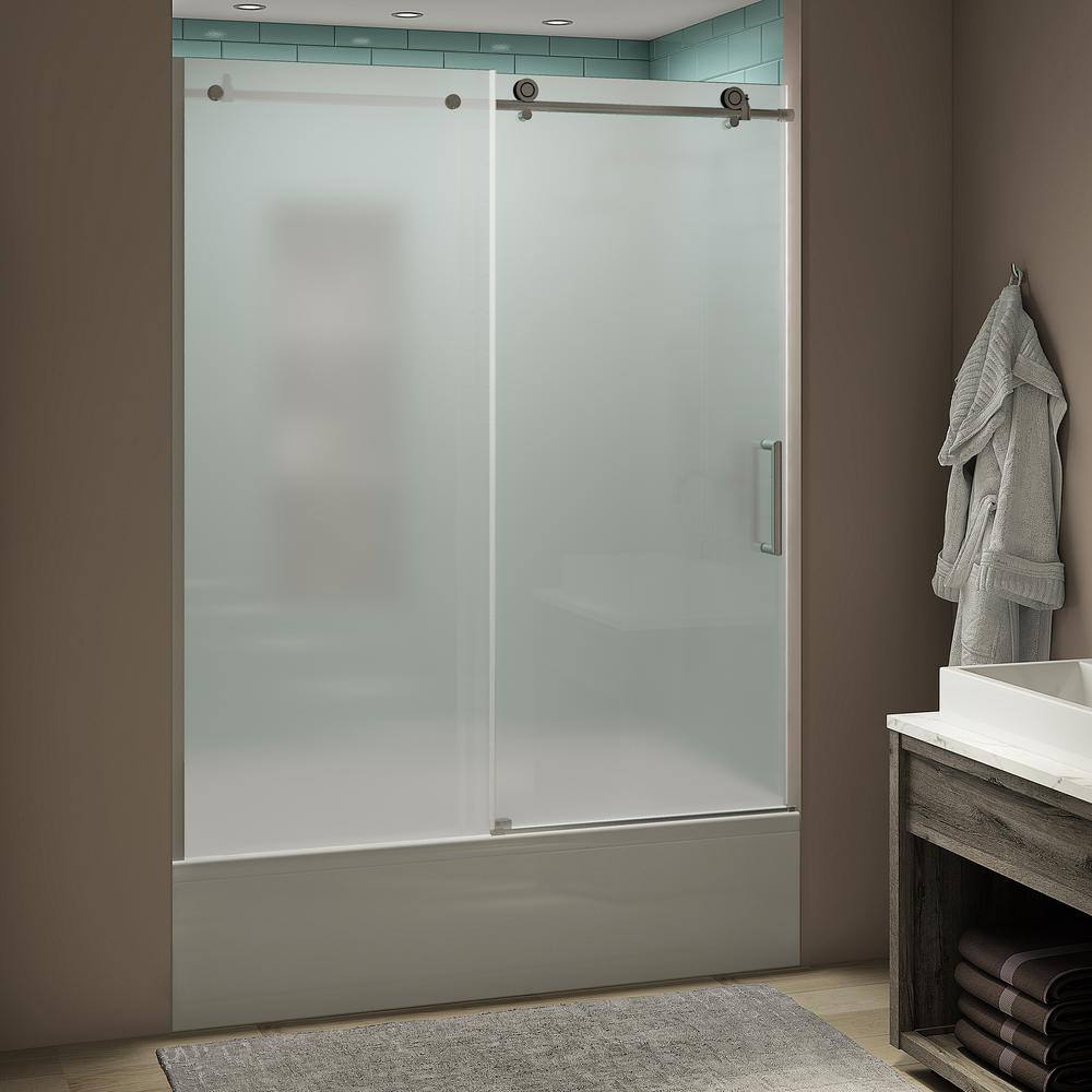 Aston Coraline xL 56 - 60 in. x 70 in. Frameless Sliding Tub Door with Ultra-Bright Frosted Glass in Stainless Steel TDR984FRUW.UC-SS-6070