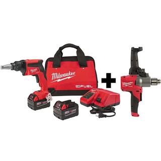 MW M18 FUEL 18V Lithium-Ion Brushless Cordless Drywall Screw Gun Kit W M18 FUEL 12 in. Mud Mixer 2866-22-2810-20